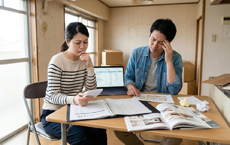 中古マンションのリノベーション費用について不安な夫婦のイメージ